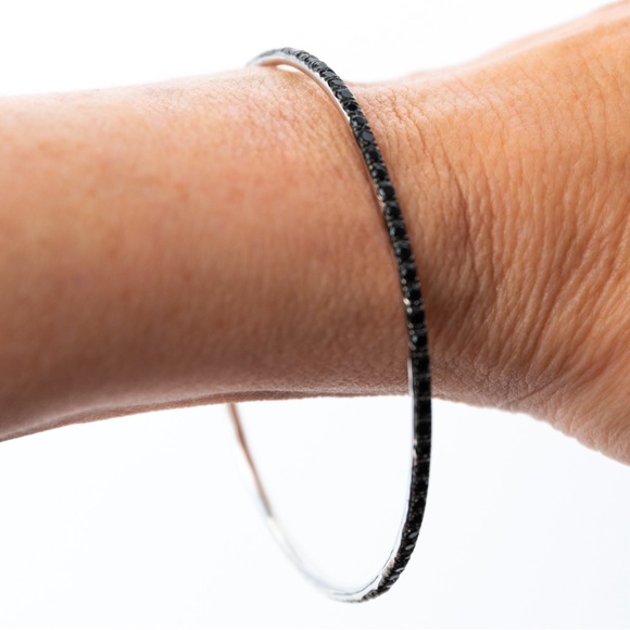 Black spinel 3.50 CTW black spinel gemstone bangle rhodium over sterling silver - Picture 1 of 16
